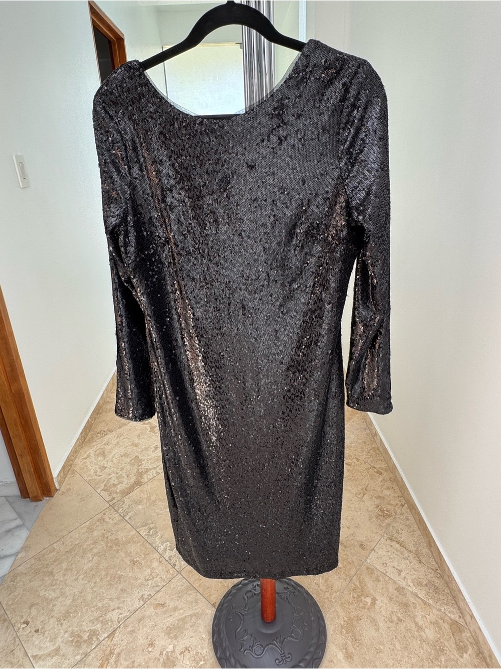 White House Black Market Black Long-Sleeve Sequin Sheath Dress